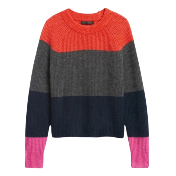 Banana Republic Colorblock Wool Blend Pullover Sweater Striped Sz M - Picture 2 of 9